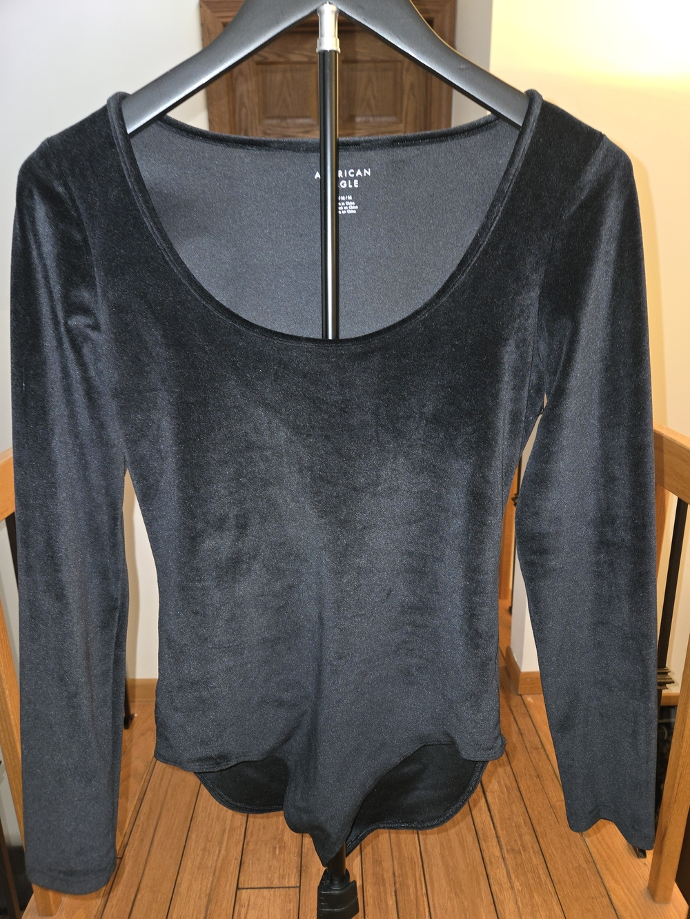 American Eagle Outfitters Black Velvet Scoop Neck Bodysuit